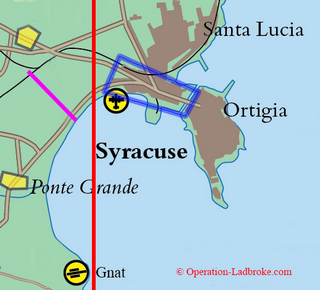 Diagram map 1 of the bombing of Syracuse in Operation Ladbroke