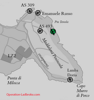 Glider 50, LZ 2 & Maddalena Peninsula map - Operation-Ladbroke_com
